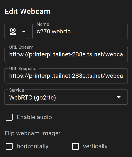 Mainsail Webcam Config Window